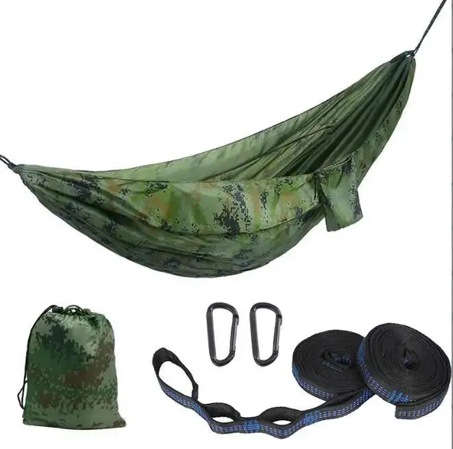 Single Person Portable Outdoor Camping Hammock With Nylon Color Matching Hammock High Strength Parachute Fabric Hanging Bed