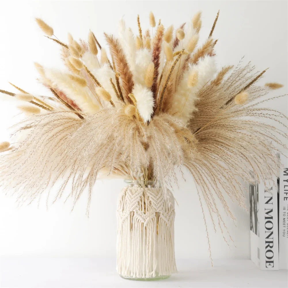 120Pcs Dried Pampas Grass Decor Flowers for Vase Pompas Grass Wedding Boho Decor,Natural Pampas Bouquet Garden Home Decoration