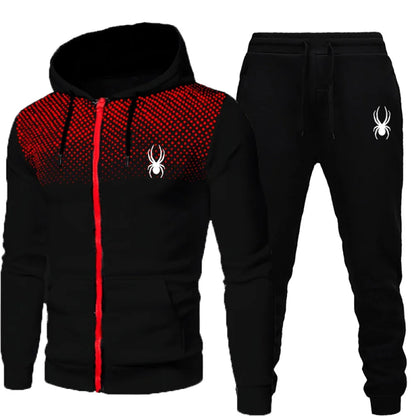 Two piece men's sports suit, jogging suit, sports suit, hooded sweatshirt, zipper sweatshirt+sports pants, autumn and winter men