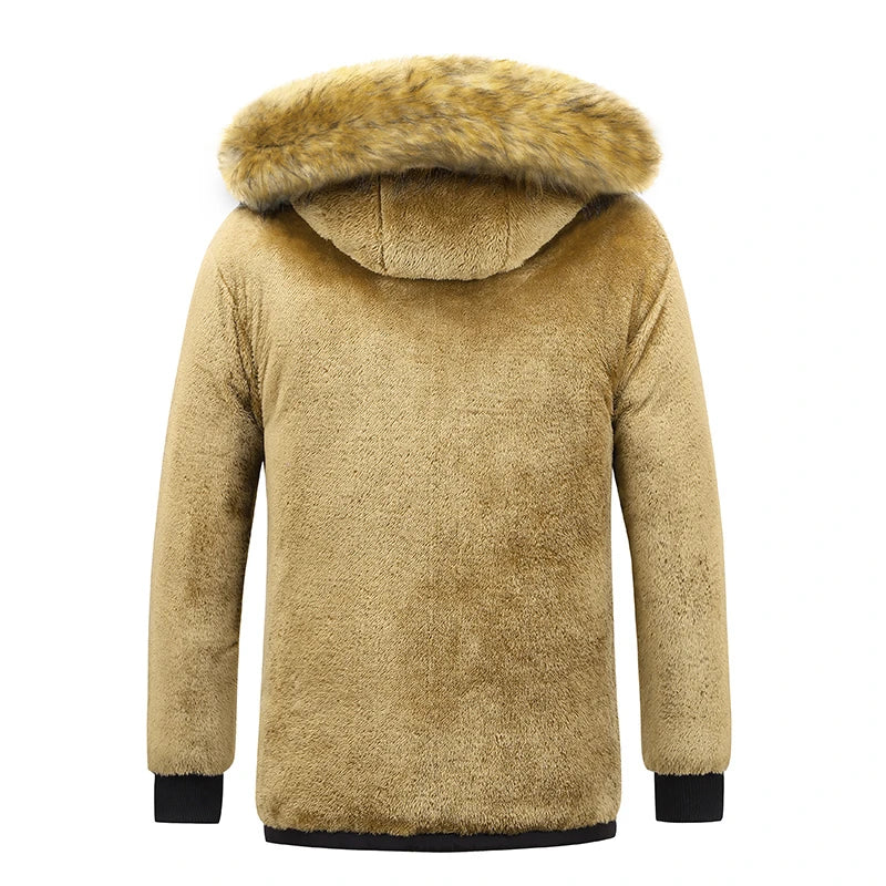 Men 2024 Winter New Windproof Fleece Warm Thick Jacket Parkas Coat Men Fashion Hooded Fur Collar Jacket Classic Casual Parka Men