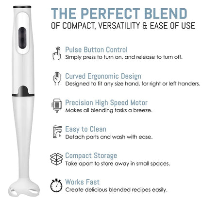 Immersion Blender 400-Watt Turbo Stick Hand Blender, Powerful Ice Crushing Design Purees Smoothies, EU Plug