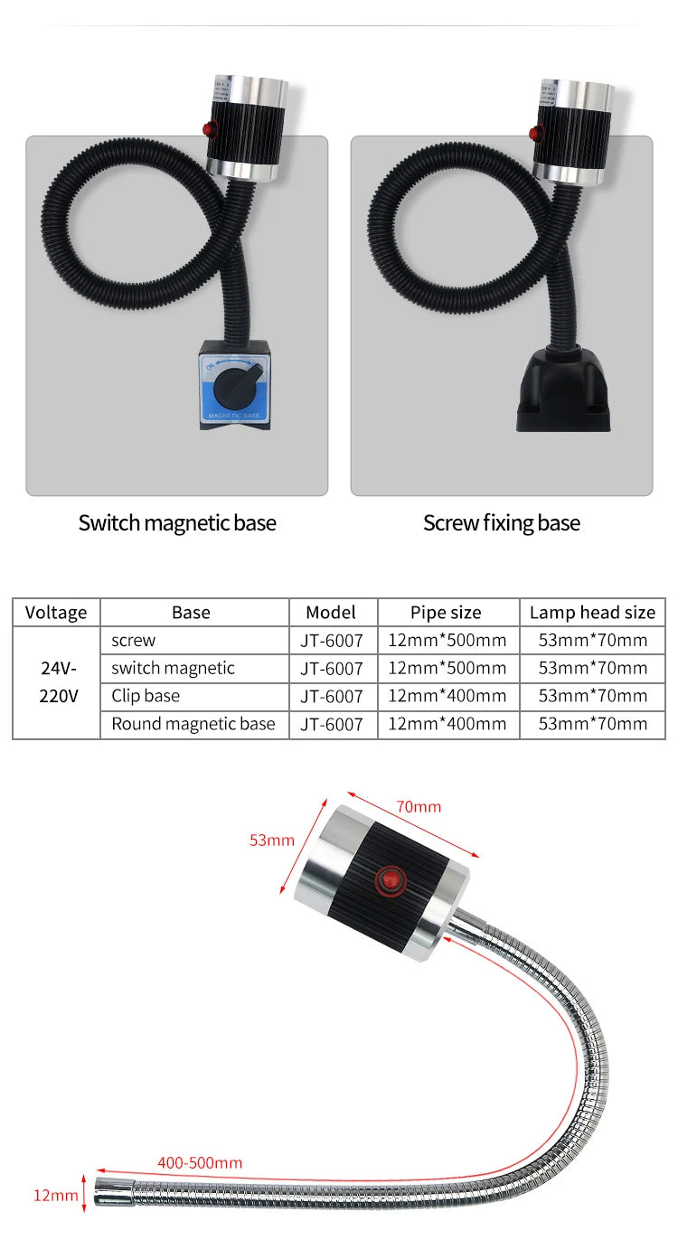 Led Machine Tool Light 3W 6W 9W Long Arm Hose Workshop Working Lights Magnetic / Screw Base Super Bright Industrial Lamp