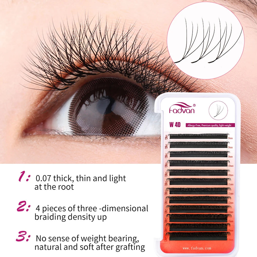 FADVAN 4D W Shape Eyelash Extension Premade Volume Fans Soft Style Mink Easy to Embellish Natural False Eyelashes