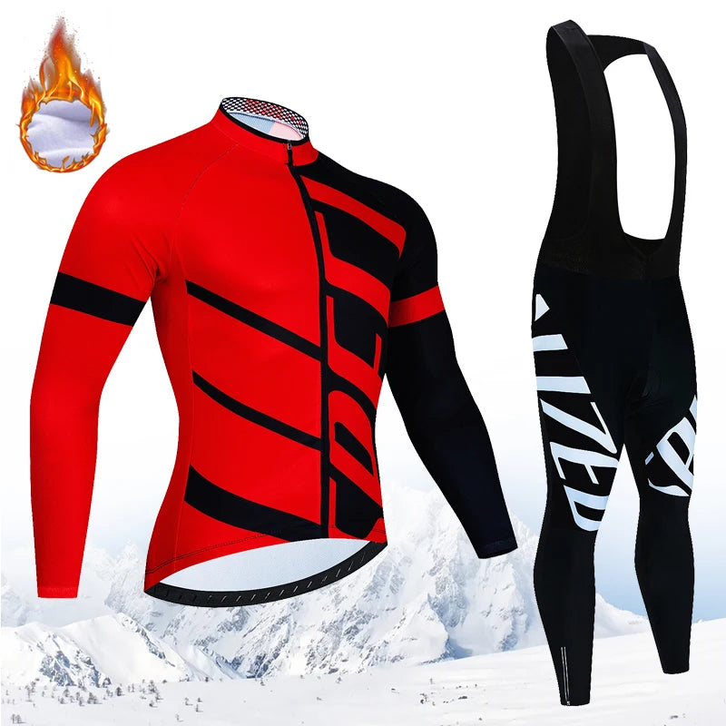 New Winter Cycling Jersey Set 2024 Men's Long Sleeve Mountain Bike Cycling Clothing Fleece Warm MTB Bicycle Clothes Wear Suit