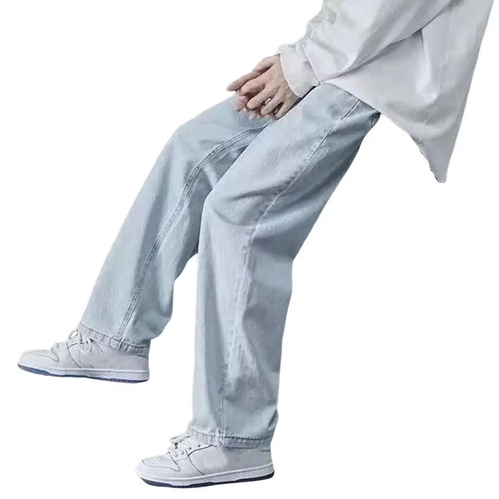 Retro Men Jeans Wide Leg Pants Baggy Fashion Loose Straight Long Pants Washed Denim Blend Wide Leg Jeans