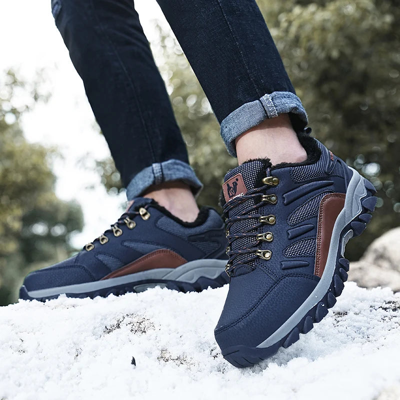 Men Classic Casual Leather Shoes Outdoor Winter Warm Fur Non-slip Sneaker Women Autumn Gym Cowboys Shoes Boys Breathable