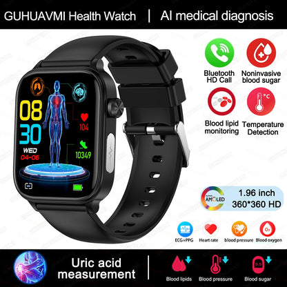 AI Medical Grade Health Smart Watch Women ECG+PPG+HRV Micro Examination Blood Sugar Fat Uric Acid Heart Rate BT Call Smartwatch