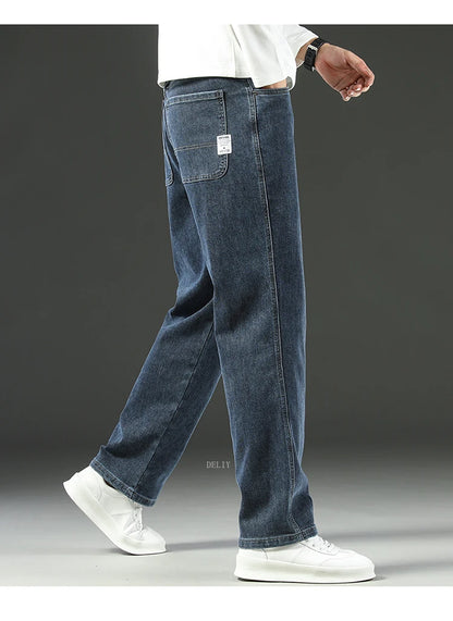 2025 New Y2K  Autumn and Winter Baggy  Jeans Men's Autumn and Winter Loose Straight Wide-leg Business Trousers Mens Clothing