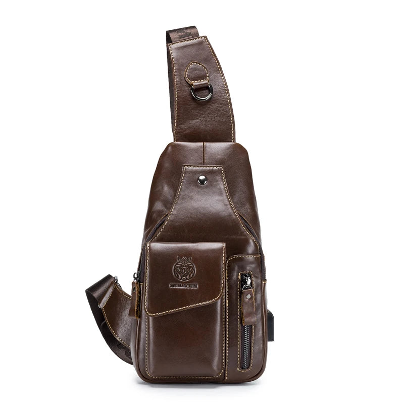 SCHLATUM Genuine Leather Chest Bag Men Fashion Style Casual Straddle Bag Business Large Capacity Multifunctional Shoulder Bag