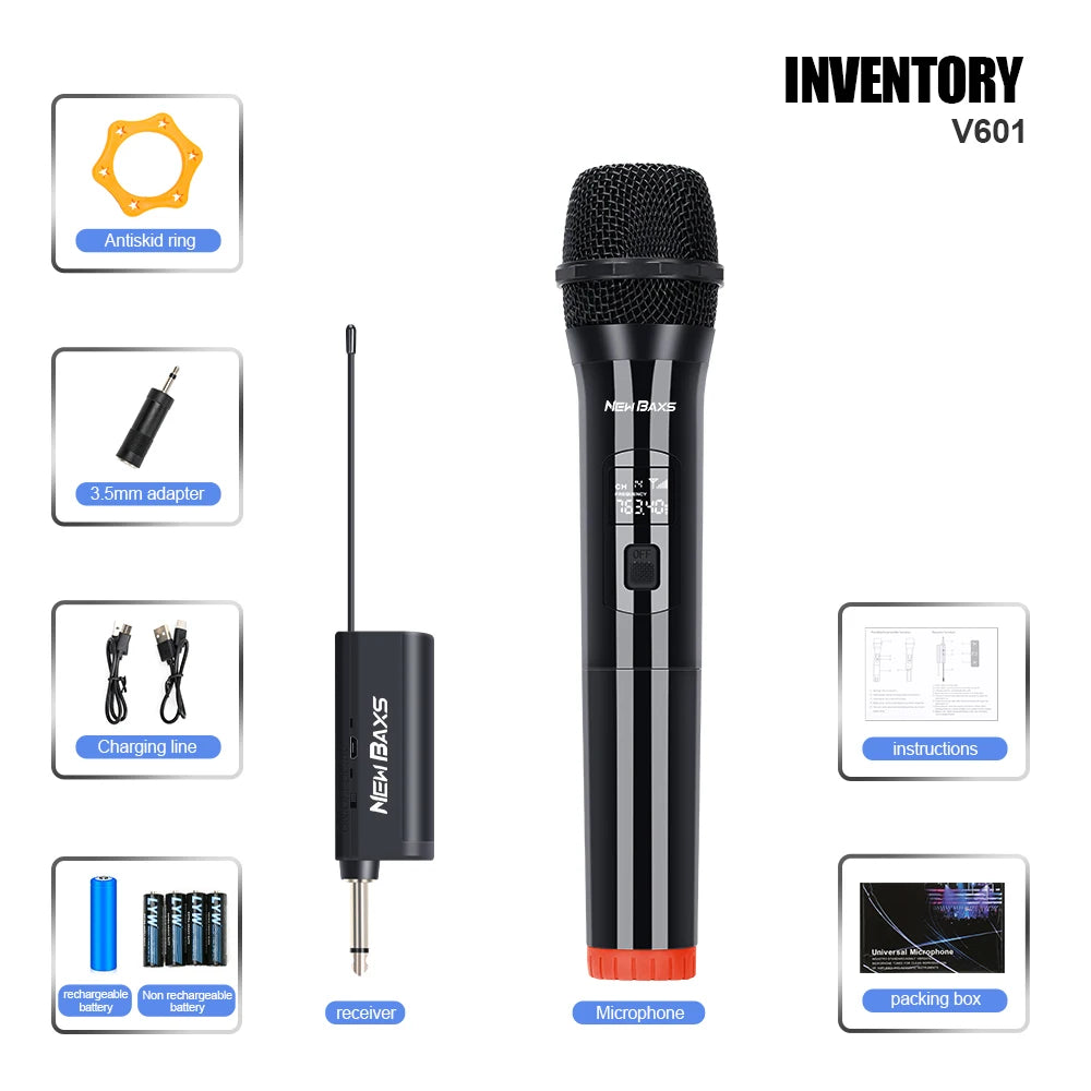 Wireless Microphone Dynamic Handheld Microphones Karaoke Microphone Mic with Rechargeable Receiver for Wedding Party Church Club