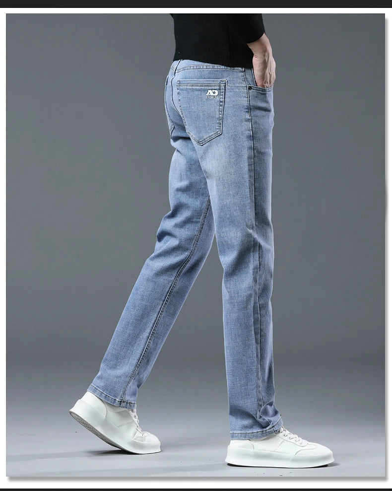 2024  Men's Workwear Jeans Classic Stretch Fabrics Loose Straight-leg Trousers Casual All-match Denim Pants Male