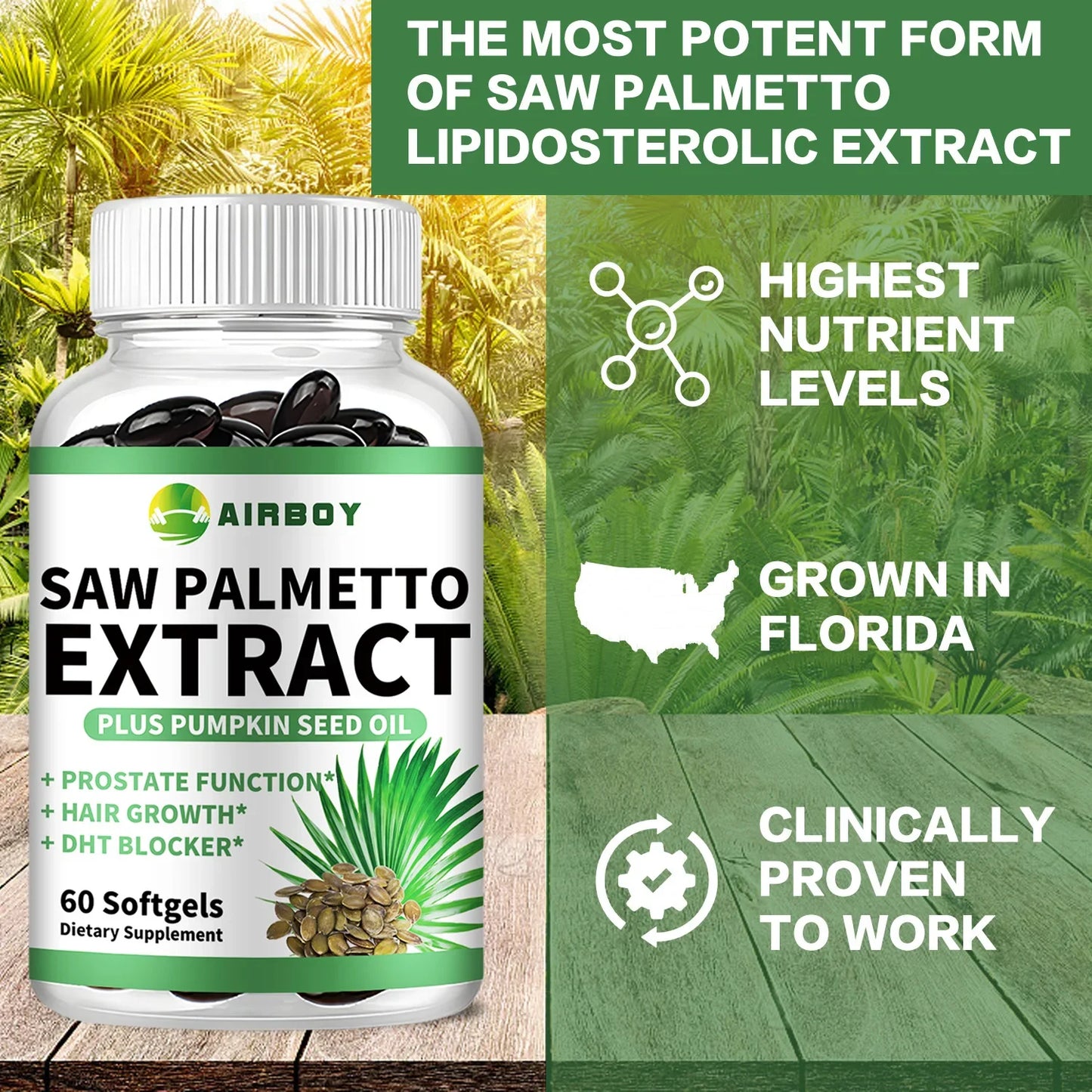 Saw Palmetto - Prostate Support, Prevents Hair Loss, Urinary Tract Health, Promotes Hair Growth