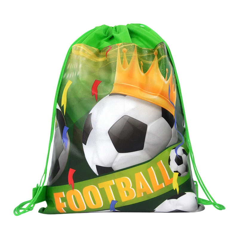 3/10pcs Football Non-woven Gifts Bag Soccer Birthday Candy Packing Snacks Storage Bags Drawstring Backpack For Kids Sports Party