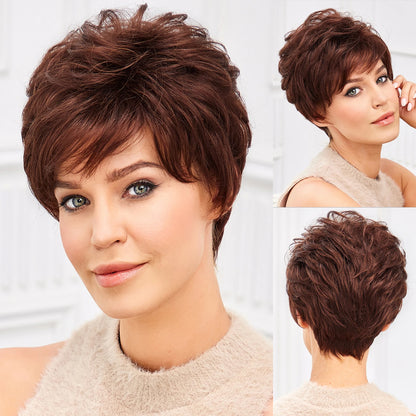 Light Blonde Mixed Off-White Short Pixie Cut Wigs for Women With Bangs Kanekalon Human-hair Like Texture Natural Layered Hair