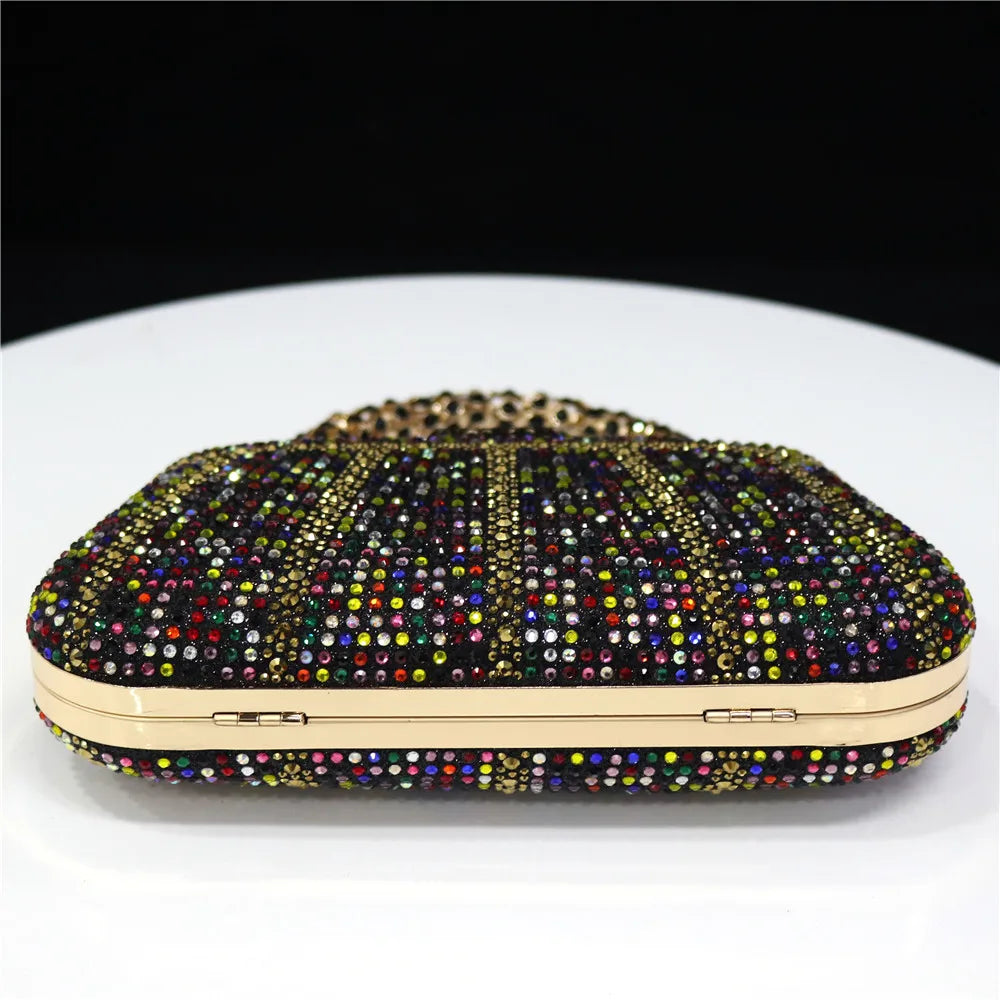 Popular In Nigeria Exquisite Evening Bags With Diamond Design Fashion Handle Clutch Rhinestone Embellished Long Chain Bag