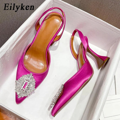 Eilyken Autumn Design Silk Women Pumps Crystal Strange Style High Heels Comfortable Party Wedding Bride Shoes