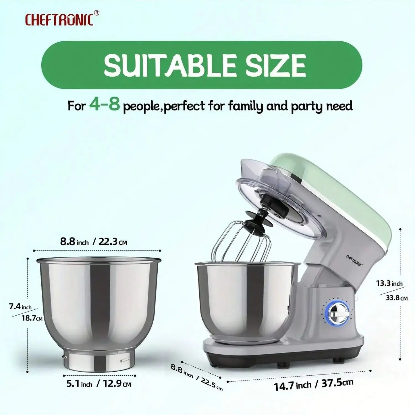 1pc CHEFTRONIC Stand Mixer, 5.2L Tilt-Head Electric Household food processors - 1500W 6+P Speed, home appliance, EC Plug