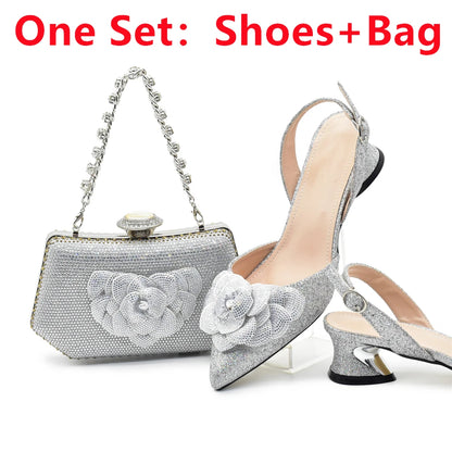 Chic and Elegant Woman Shoes and Bag with Rhinestone Shoe and Bag Set for Party in Women Nigerian Elegant Heeled Shoes for Women