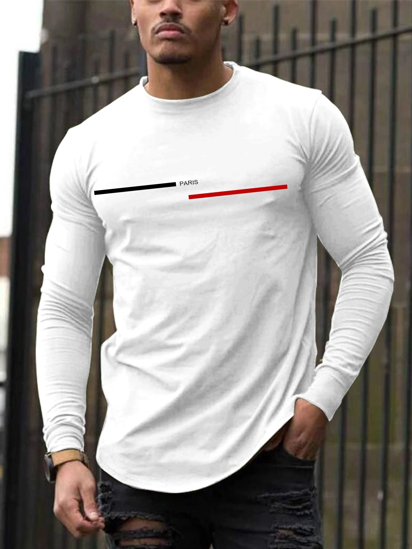 Trendy new long-sleeved t-shirt men's long-sleeved men's printed round neck T-shirt trend versatile casual tops men's T-shirt