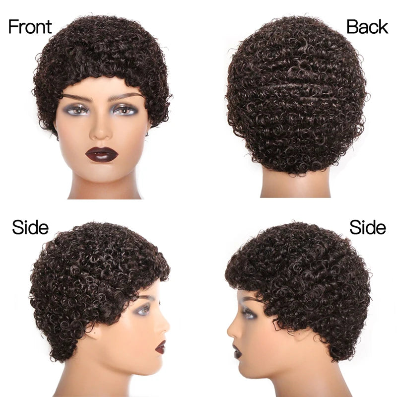 Short Kinky Curly Wigs Human Hair Pixie Cut Brazilian Human Hair For Women Natural Black Curly Human Hair Wigs Full Machine Made