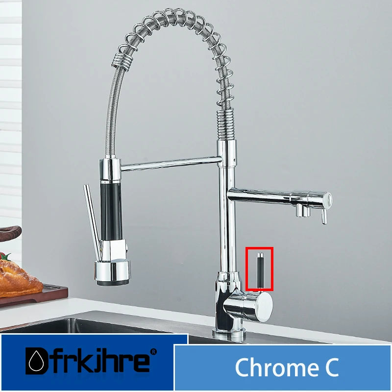 Dfrkjhre Bathroom full copper pull-out kitchen faucet water purification double outlet cold and hot sink sink spring faucet