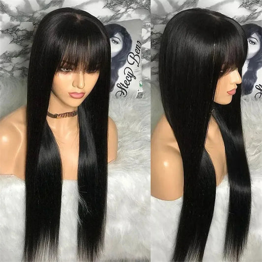 Silky Wig Human Hair Full Machine Made Straight 100% Human Hair Wigs With Bangs For Women Brazilian Cheap Wig On Sale Clearance