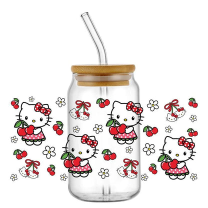 Miniso New Hello Kitty Theme For Libbey 16oz Can Glass Kuromi Coffee Waterproof UV DTF Coffee Can Wrap Libbey Glass 3D Wrap