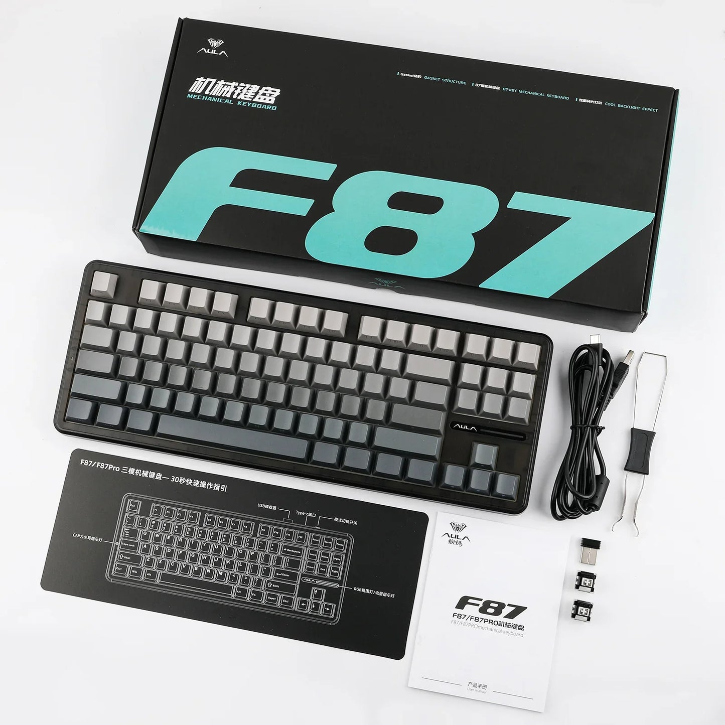 AULA F87 Mechanical Keyboard 2.4G/USB/Bluetooth 3 Mode Wireless Gaming Keyboard 87 Keys Hotswap RGB Gasket Keyboard