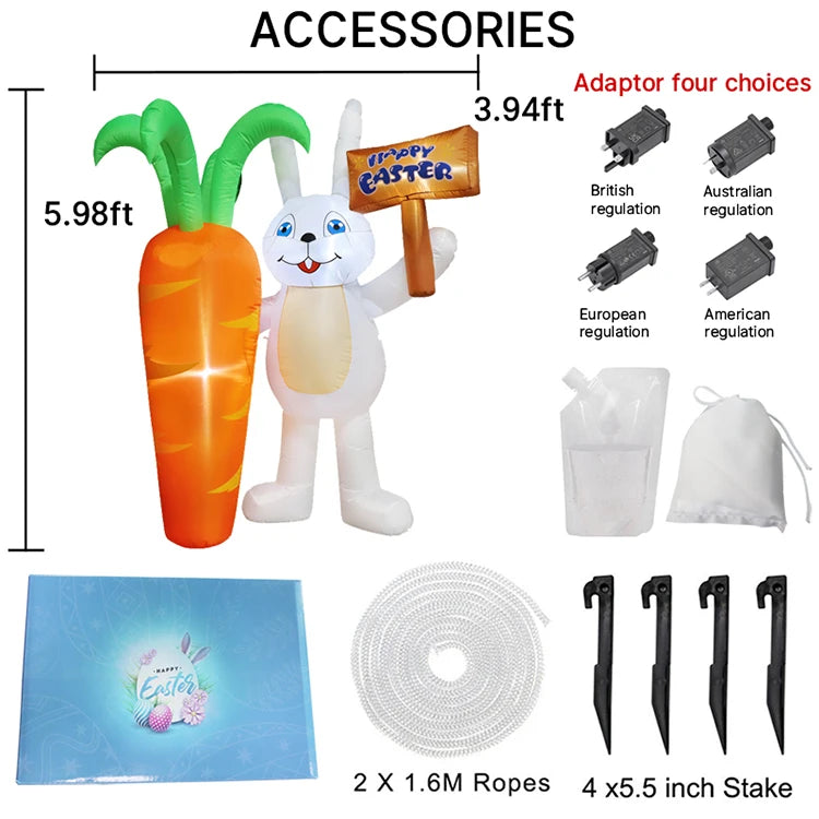 2024 Happy Easter Celebration Decoration LED Light Giant Easter Egg Bunny Rabbit Inflatable Toy for Outdoor Home Garden Ornament