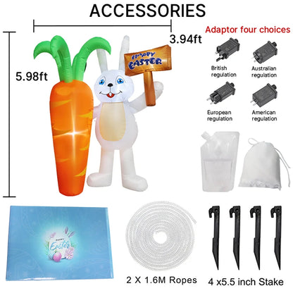 2024 Happy Easter Celebration Decoration LED Light Giant Easter Egg Bunny Rabbit Inflatable Toy for Outdoor Home Garden Ornament