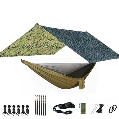 Camping Hammock with Bug Net and Rainfly Tarp,118x118in Portable Waterproof and UV Protection Hammock Tent for Indoor, Outdoor