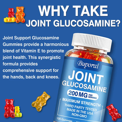 Glucosamine Chondroitin Gummies - Joint, Bone, Cartilage Health Support, Antioxidant, Immune Enhancement