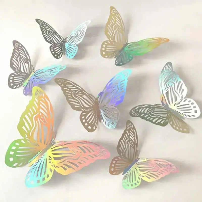 12 Hollow Butterfly Wall Stickers 3D Stereo Butterfly Stickers Festive Home Festive Decoration Stickers