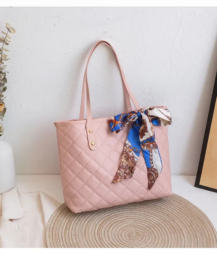 Large Capacity Lingge Embroidery Bag New Trendy Simple Scarf Tote Bag Hot Selling One Shoulder Bucket Bag Bags for Women