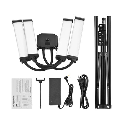 Flexible 4-Arms/Dual-arm LED Video Light Photography Fill Light 3200K-5600K with Metal Light Stand for Makeup Live Streaming