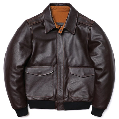 Classical A2 Style Genuine Leather Jacket Men's Air Force Natural Cowhide Coats Brown Calf Skin Clothes man Flight Clothing