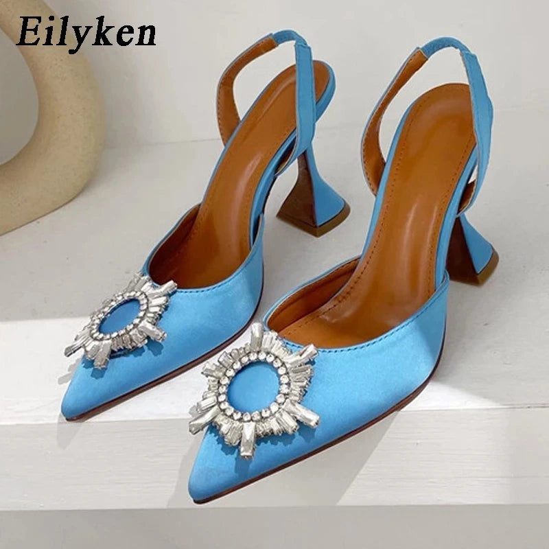 Eilyken Autumn Design Silk Women Pumps Crystal Strange Style High Heels Comfortable Party Wedding Bride Shoes