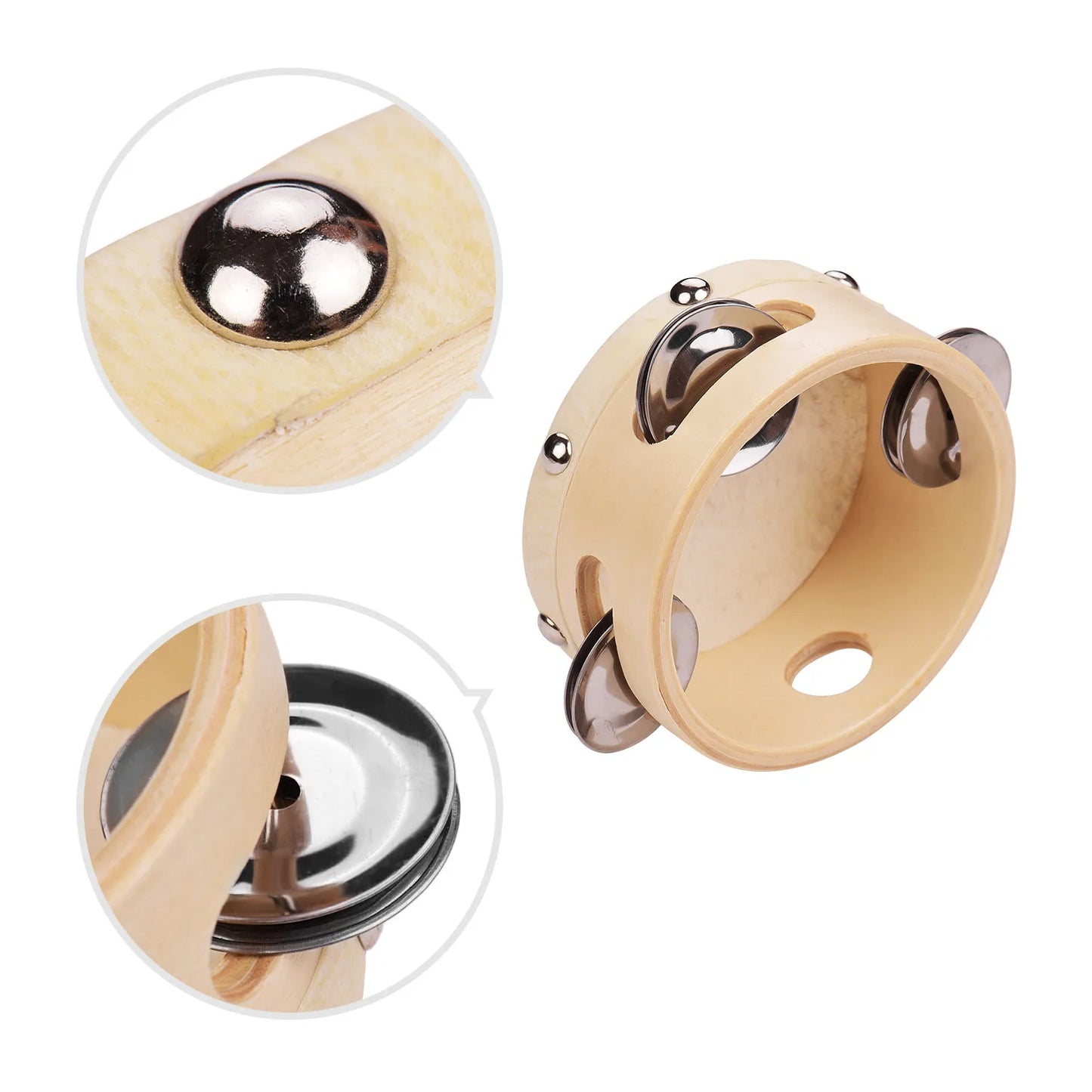 8 Inch Hand Tambourine with Metal Single Row Jingles Sheepskin Drum Skin Wooden Tambourines Entertainment Musical Timbrel