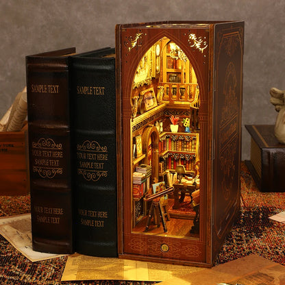 Bookshelf Set Wooden Miniature Dollhouse Micro Assembly Building Model 3D Puzzle Bookshelf Room Bookend Toys Kids Birthday Gifts