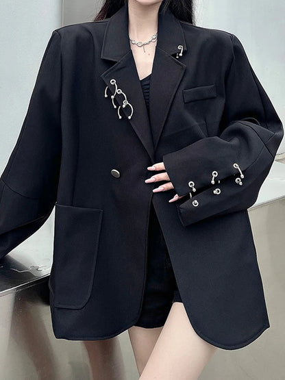 SONNEESD Streetwear Oversize Fashion Neutral Personality Design Coat Harajuku Style Vintage Loose Black Stereo Cutting Suit Coat