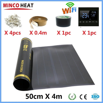 50cmX4m 2m2 Infrared Graphene PTC Heating Film Warm Floor Mat With WiFi Thermostat Temperature Controller