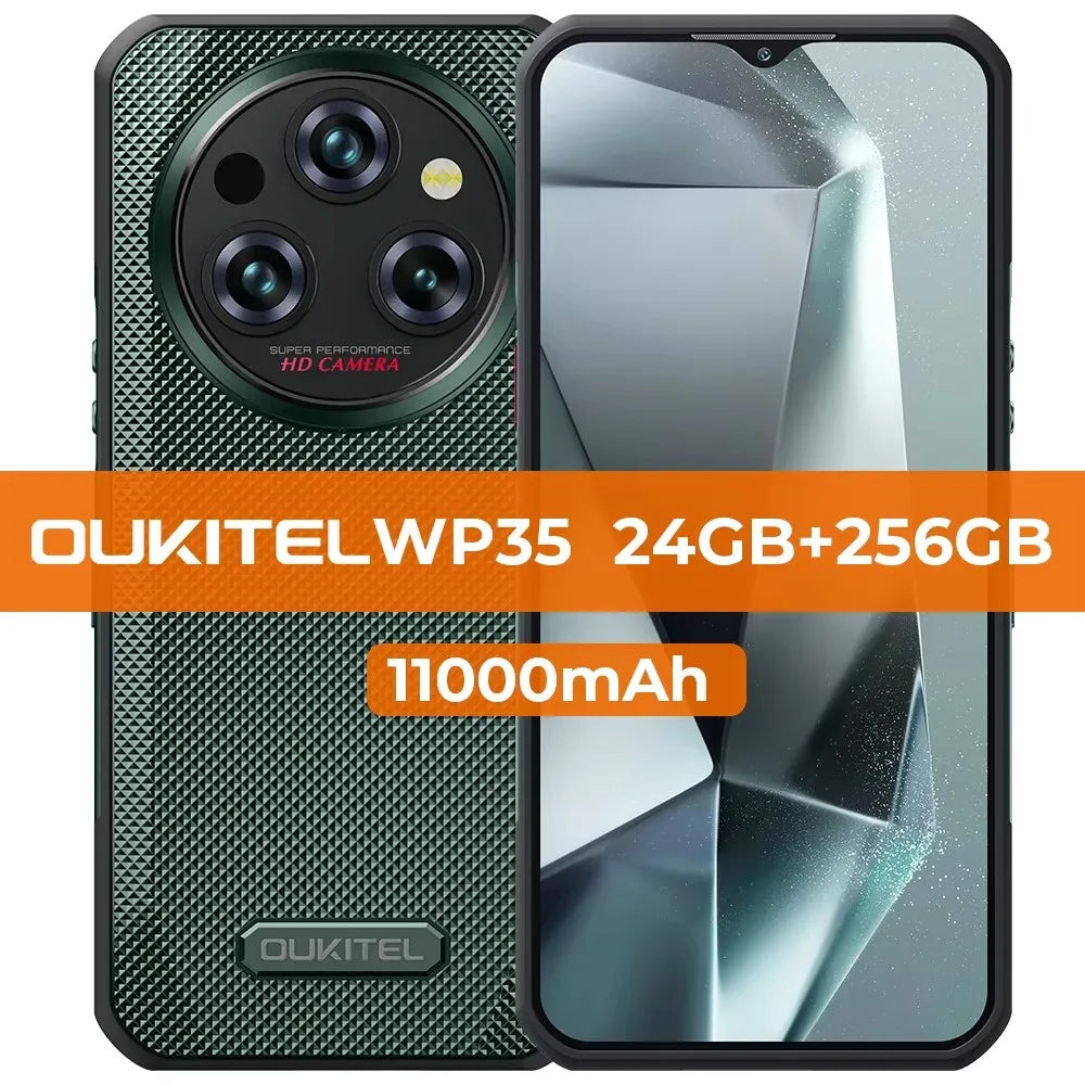 Oukitel WP35 Rugged Smartphone, 5G, 11000mAh, 24GB + 256GB, Andiron 14, 64 MP, NFC Cell Phone