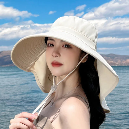 Outdoor Sun Bucket Hat for Women Girls Fishing Hat Wide Brim Bucket Hat with Neck Cover 50+ UPF Protection Safari Cap