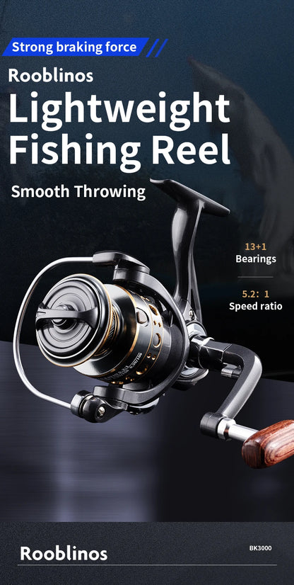 Rooblinos BK 2000-7000 Spining Reels Saltwater Freshwater Fishing Reel Ultralight Metal Frame Smooth And Tough High Speed Reels