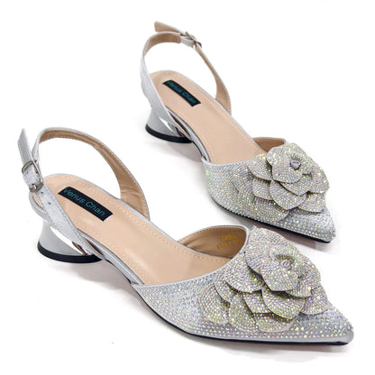 Peach Color Elegant Lady Shoes And Bag Set with Rhinestone Embellished Pearls-knot Wear-resistant And Comfortable Heel