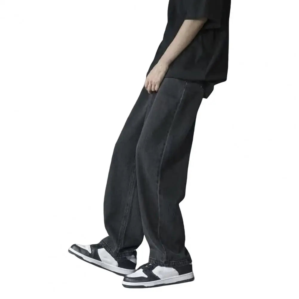 Men Jeans Wide Leg Pants Baggy Trouser Retro Straight Long Pants Washed Denim Blend Casual Men Denim Overalls Streetwear