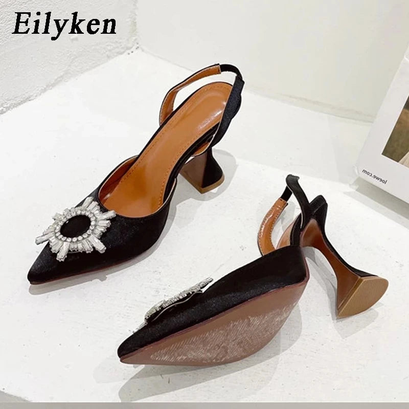 Eilyken Autumn Design Silk Women Pumps Crystal Strange Style High Heels Comfortable Party Wedding Bride Shoes