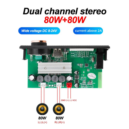 Bluetooth 5.1 DIY 160W Amplifier MP3 Decoder Board 12V Microphone FM Radio TF USB Car Audio Music Player Speaker Volume Control