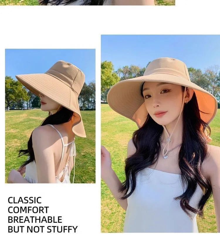 Outdoor Sun Bucket Hat for Women Girls Fishing Hat Wide Brim Bucket Hat with Neck Cover 50+ UPF Protection Safari Cap