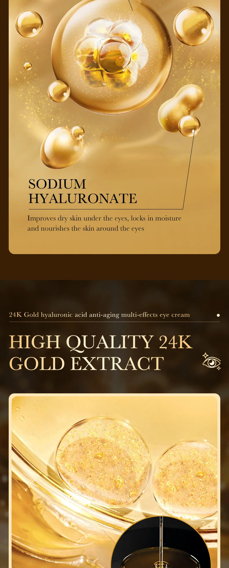 24k Gold Hyaluronic Acid Eye Cream Anti Dark Circles Eye Bags Firming Moisturizing Eyes Skin Care Prodcuts